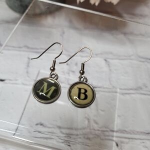 Vintage Typewriter Key Initial Dangle Earrings M & B
